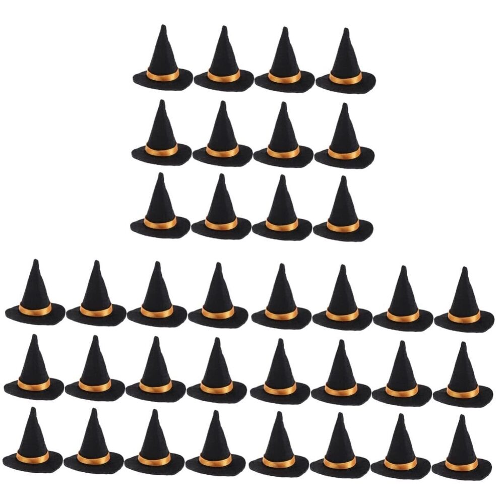 6161 36 Pcs Halloween Mini Witch Hat Wine Bottle Toppers - Black Felt Cloth